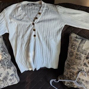 Elegant White V-Neck Sweater with Button Details